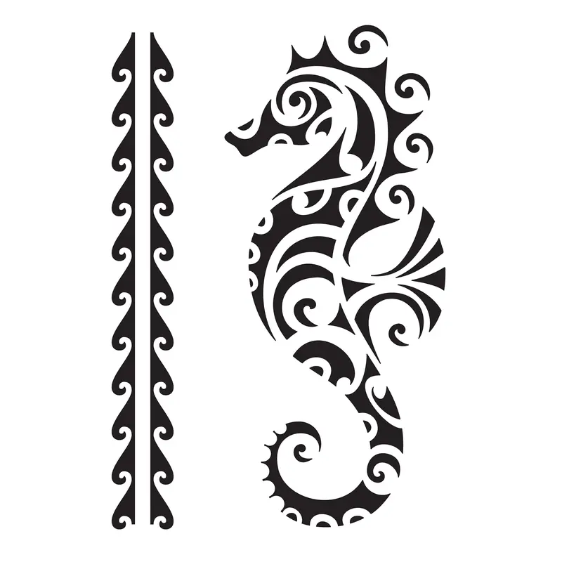 Reusable Stencil - Professional Quality - Maori Seahorse - Made in the UK - Food Safe Non Adhesive -  White Laser Cut PET Material for Cakes, Cookies, Coffees, Serving Plates 1