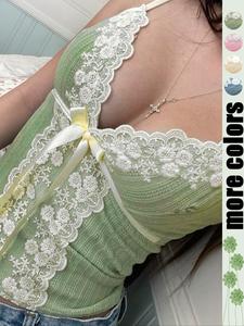 Women's Bow Decor Cami Top, Summer Clothes Women, Solid Spaghetti Strap Top, Soft Comfortable Top for Women, Loungewear, Camisole