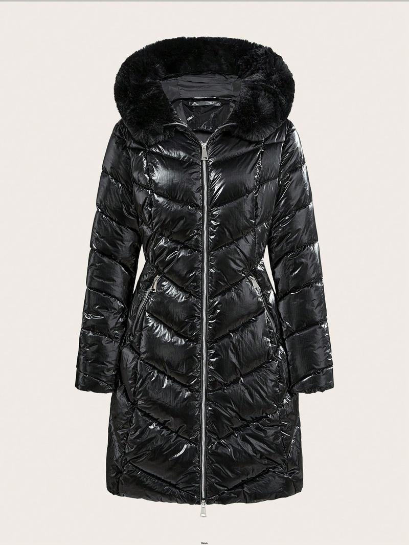 Product Introduction of Trim With Hooded Length s Women Anewsta Mid - Padded Coat Detachable Fluffy 55