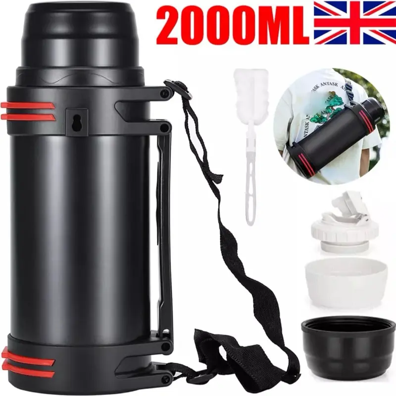 Large 2L Stainless Steel Flask Hot & Cold Tea Drink Thermos Vacuum Bottle Handle Drinkware Tumbler