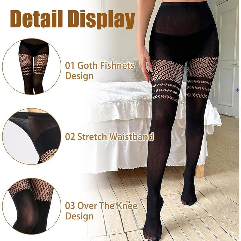 3 Pairs Mock Suspender Tights,Black Fishnet Tights,Striped High Waist Tights,Women's Opaque Mesh Sexy Stockings for Daily Party Cosplay Night Club 1