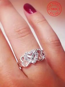 S925 Sterling Silver Fashion Heart Design Ring for Women & Girls, New Fashion Jewelry for Party, Daily Clothing Decor, Trendy All-match & Exquisite Jewelry for Birthday Gift