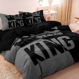 Crown King Print Duvet Cover Set, 3 Counts/set Including 1 Count Duvet Cover & 2 Counts Pillowcases without Filler, Soft Comfortable Bedding Set for Bedroom Dormitory Hotel, Bed Sets Supplies