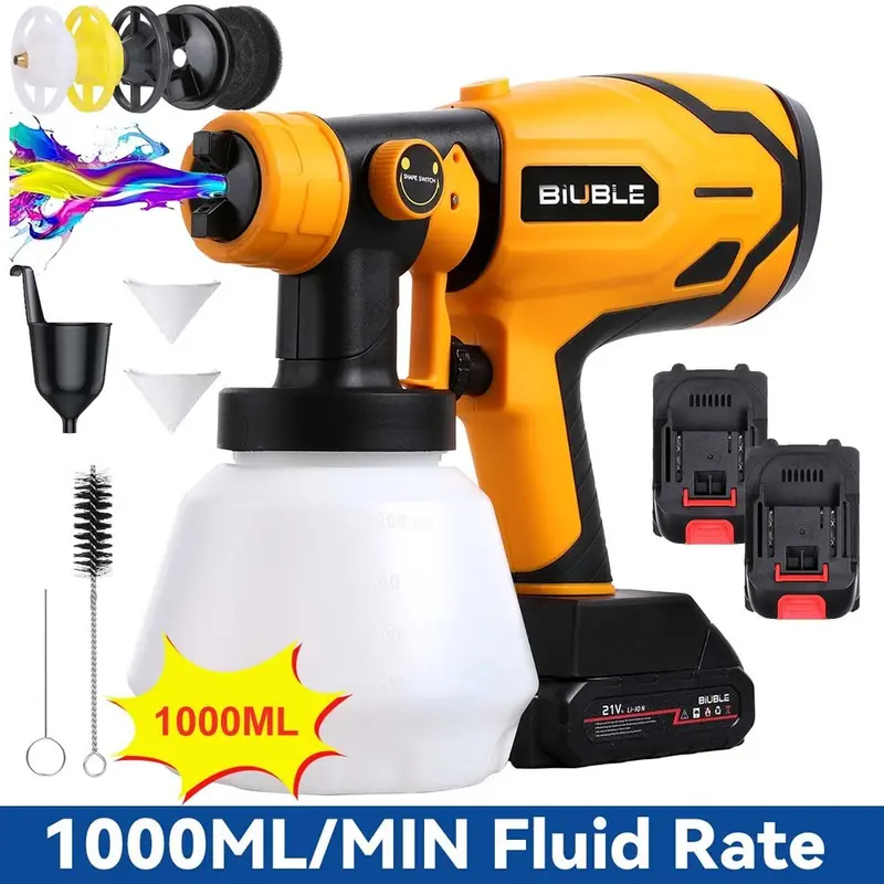 2x Battery 21V Cordless Paint Sprayer Electric Spray Gun Coating Airbrush 1000ML  UK 0