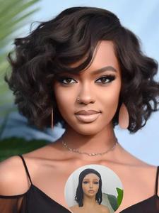 4*4 Lace Closure Bob Wig, Glueless Body Wave Bob Cut Wig, Human Virgin Brazil Hair Wavy Wig, Free Part for Women, Natural Color