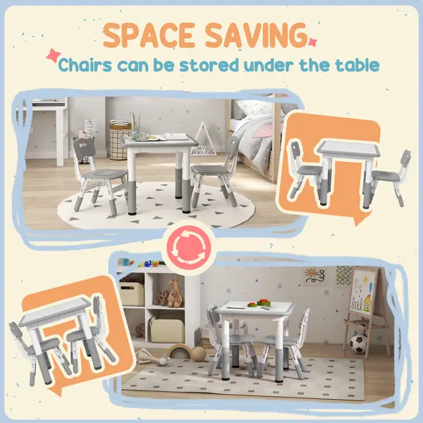 AIYAPLAY 3 Pcs Height Adjustable Kids Table and Chair Set for Playroom - Grey 3