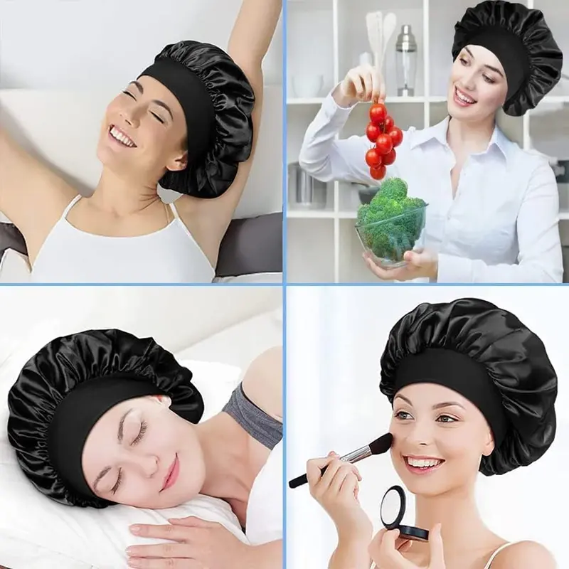 Silk Hair Wrap for Sleeping, Hair Bonnet, 1pcs Night Sleep Cap for Women Girls, Hair Care Head Cover Elastic Hat for Black Curly Hair. 3