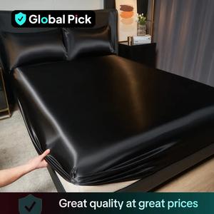 Solid Color Satin Fitted Sheet & Pillowcase Set, 2/3 Counts/set Fitted Sheet & Pillowcase without Filler, Room Accessories Soft Comfortable Bedding Set for Home Bedroom Hotel, Silky Bedding Sheets