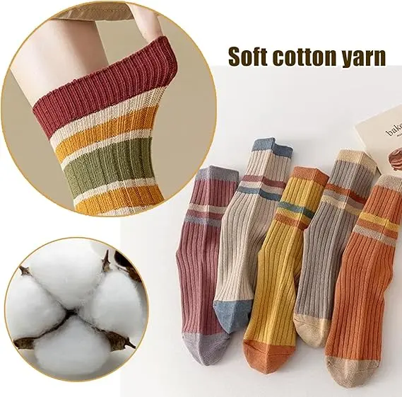 Women's Retro Calf Socks - Multipack of 5 Pairs, Soft & Comfortable for Everyday Wear - Womenswear 3