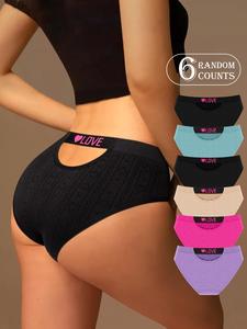 6 Count Random Combination Women's Underwear, Fit Seamless Underwear, Low-waist, Seamless, Fashionable, Contrasting Colors, Womenswear, Seamless Panties