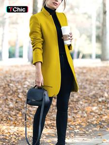 Women's Solid Button Front Long Sleeve Overcoat, Casual Long Sleeve Coat for Fall & Winter, Women's Clothing for Daily Wear