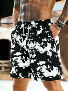 Men's Marble Print Shorts, Loose Casual Comfy Breathable Shorts for Summer, Men's Bottoms for Beach Vacation