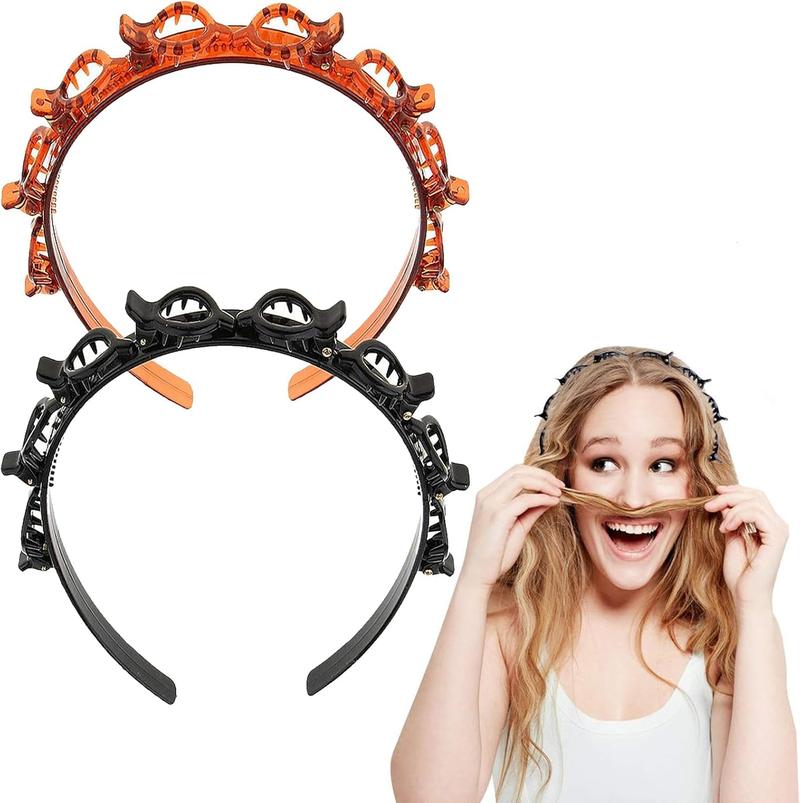 Product Introduction of 2 Pcs Double Bangs Hairstyle Hairpin,Teeth Comb Hair Hoop Headband With Clips Attached,Hairpin Headbands,Double Layer Twist Plait Headband,Twist and Clip Headband,Hairpin Hair Band for Women Girls 7