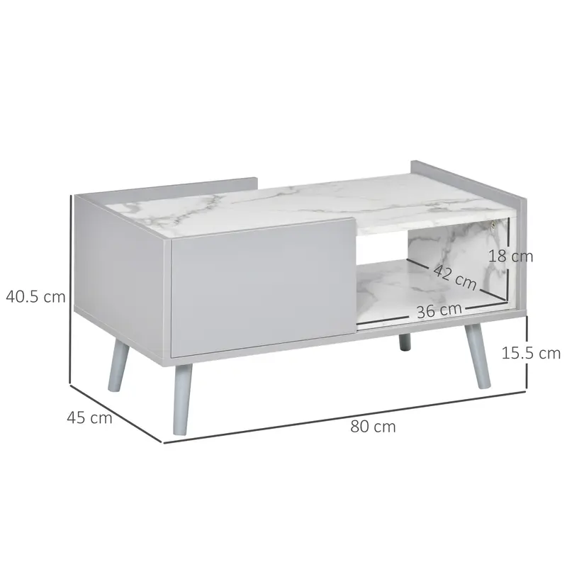 HOMCOM White Coffee Table with Faux Marble Top, 2-Tier Wood Center Table Sofa Table with Storage Drawer and Shelf for Home Living Room Reception Room 2