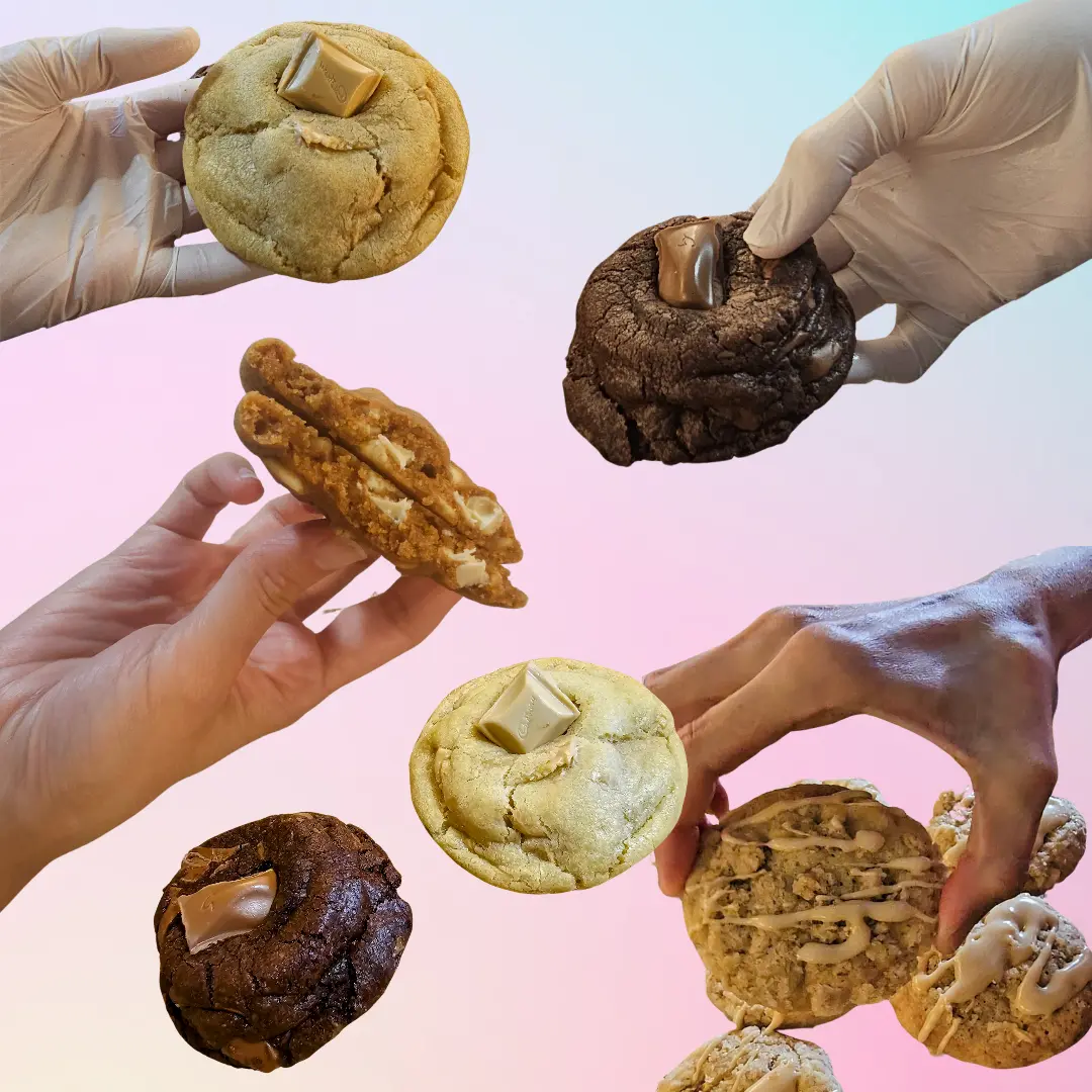 Gourmet Handmade Cookies - Individual/Single Cookie in Your Chosen Flavour, Including Classic Chocolate, Red Velvet, Peanut Butter, Speculoos, Kinder, Cherry Bakewell, Galaxy, Caramilk, and More! yummy treats choc chip viral