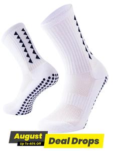 Sporty Men's Triangle Print Grippers Athletic Socks, Sports Non-slip Soccer Crew Socks, Football Basketball Sports Socks for Men, Grip Socks, Running Socks, Tube Socks, Gym Wear, Polyester Athletic Socks, Anti Slip Texture