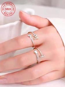S925 Sterling Silver Fashion Letter Design Cuff Ring, Fashion Jewelry for Party, Daily Clothing Decor, Trendy All-match & Exquisite Jewelry for Birthday Gift
