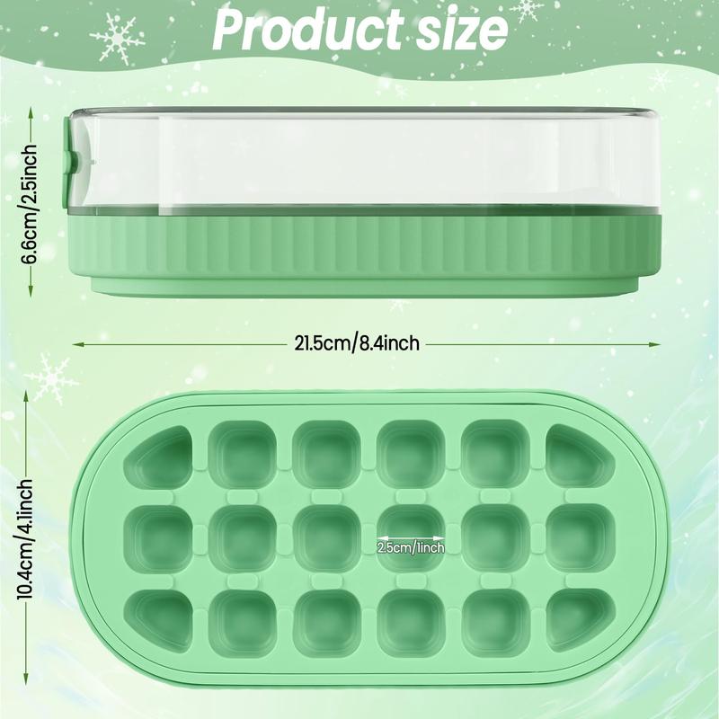 Ice Cube Tray with Lid and Bin, Press-Type Silicone 18PCs Ice Cube Moulds for Freezer, Easy Release, Quick Filling Without Touching, Ice Tray for Whiskey Cocktail, Tea, Coffee, Green 2
