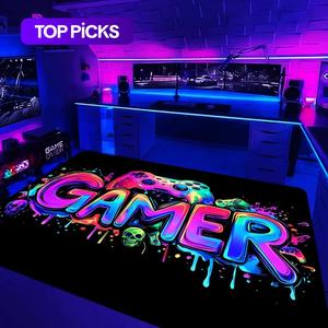 Gamepad Pattern Flannel Indoor Rug, 1 Count Fluorescent Soft and Comfortable Area Carpet, Floor Carpet for Home Entrance, Kitchen, Living Room #TOP PICKS