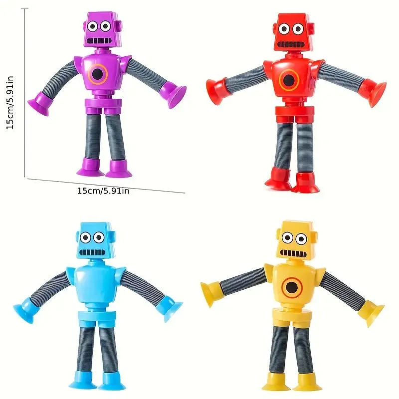 A Set of 12 Elastic Robot Toys with Suction Cups, Available in Four Colors, Perfect for Stress Relief Or As Decorative Items for The Home, Making Them a Great Gift. 1