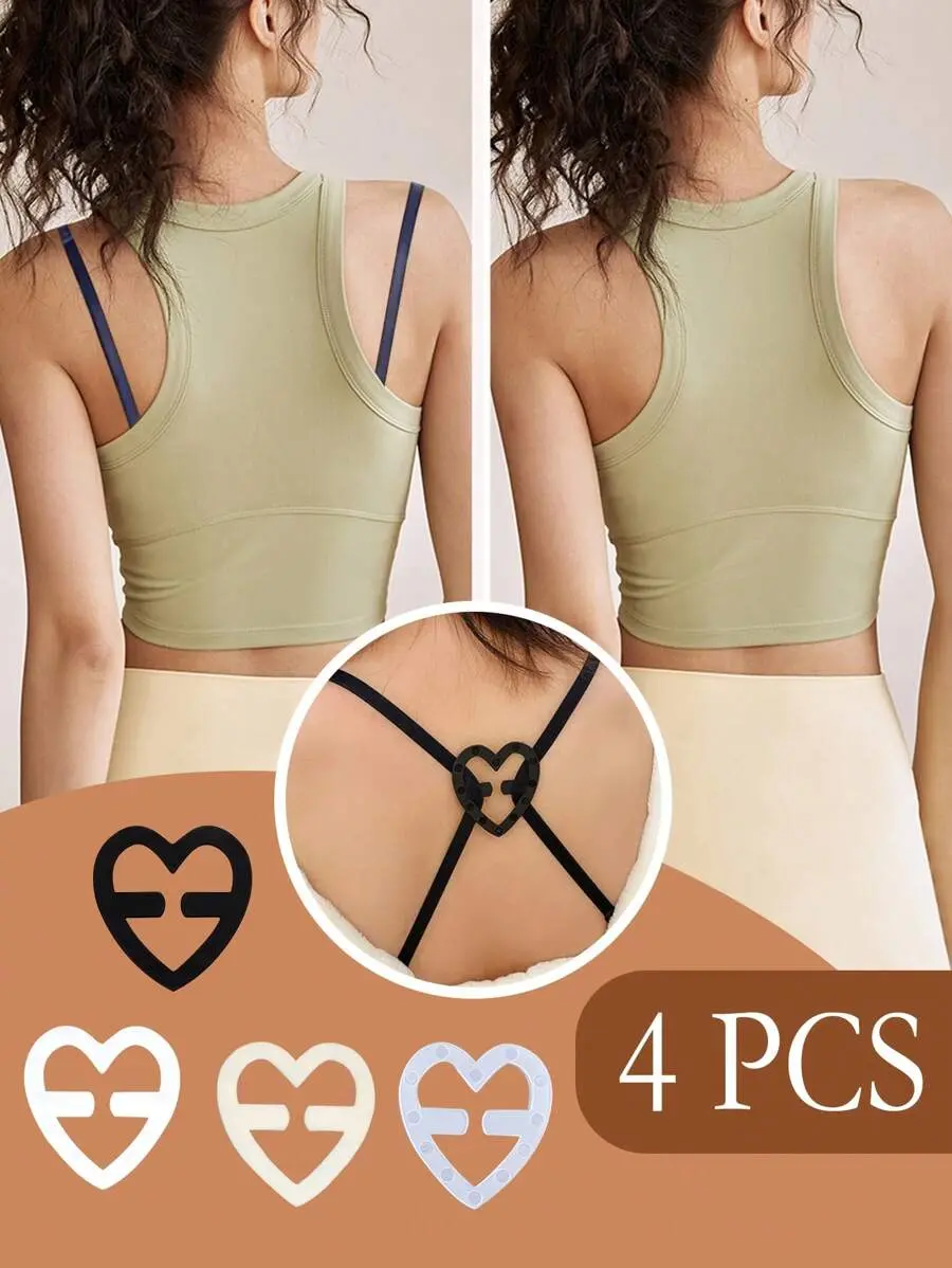 4pcs/Set Love Shaped Bra Strap Clip, Invisible Anti-Slip Bra Strap Buckle Body Care For Travel, Sport, Outdoor, Belt Christmas For Holiday Gift Giving