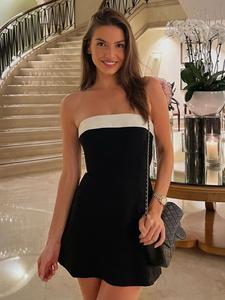 Women's Colorblock Sleeveless Strapless Bodycon Tube Dress Contrast Color Off The Shoulder Backless Party Club Holiday Package Hips Mini Short Dresses For Spring & Summer Clothes, Formal Wear