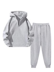 Two-Piece Set Men's Solid Half Zip Hoodie & Pocket Sweatpants Set, Casual Long Sleeve Hooded Pullover & Elastic Waist Pants for Spring & Fall, Men's Two-piece Outfits for Daily Wear
