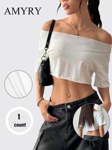 Women's Solid Color Off the Shoulder Tee, Casual Fashion T-shirt for Daily Wear, Ladies Clothes for Summer