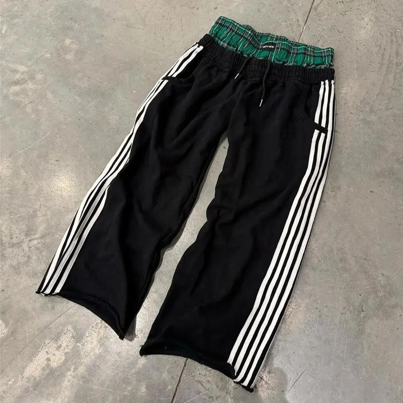 Y2K pants vintage Harajuku double Embroidered waist Sweatpants Men Wome Hip Hop Casual High waisted Wide Leg Pants Streetwear 8