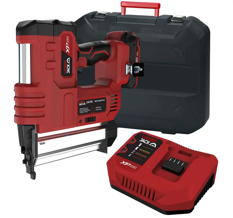 Lumberjack 20V XP Series Cordless Nail & Staple Gun Kit – Includes 2.0Ah Battery, Fast Charger & Carry Case | Ideal for Woodworking, DIY Projects, Upholstery, and Home Repairs | Compact, Powerful, and Easy to Use 0