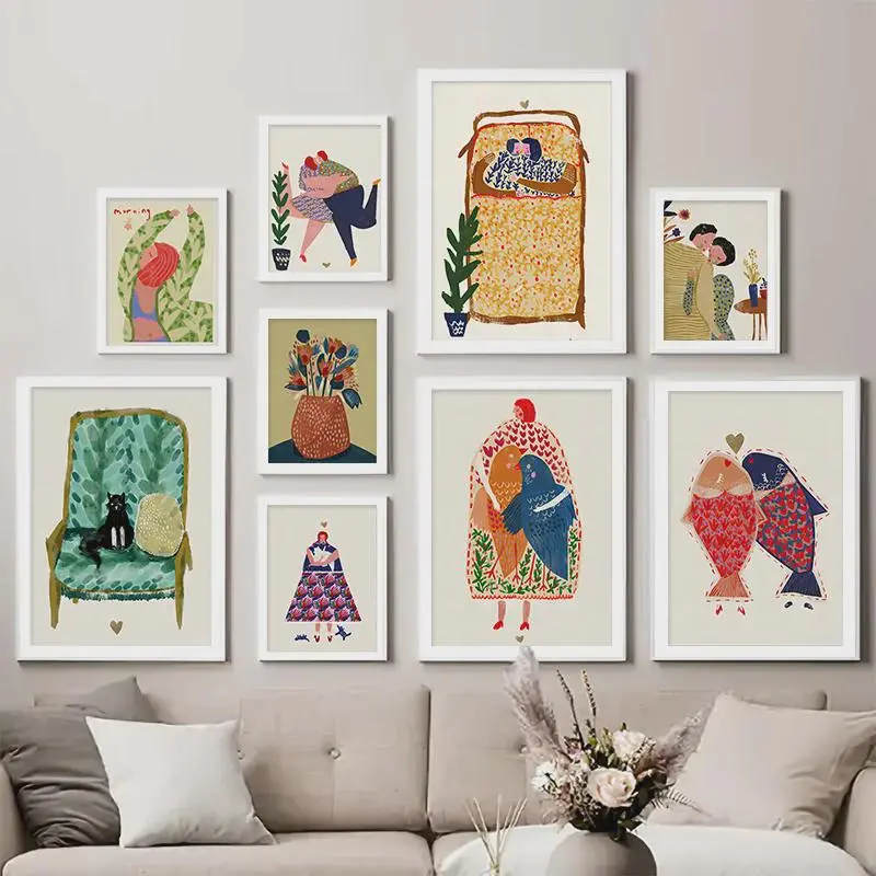 Abstract Painted Woman Couple Art Wall Art Animal Modern Nordic Canvas Painting Poster Living Room Bedroom Home Decor Wall Art 2