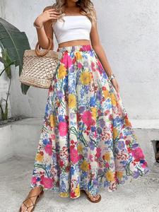 Women's Floral Print A Line Skirt, Boho Chic Fashion Casual Long Skirt for Daily Holiday Vacation Wear, Ladies Bottoms for All Seasons