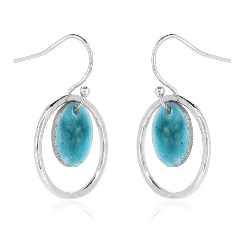 Silver turquoise Nebula circle drop earrings 1