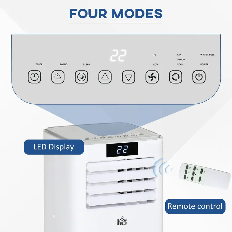 HOMCOM 7000 BTU Air Conditioning Unit, 3-in-1 Portable Air Conditioner, Dehumidifier, Cooling Fan with Remote Control, LED Display, 2 Speeds, 24H Timer, Window Venting Kit, 15m² 4