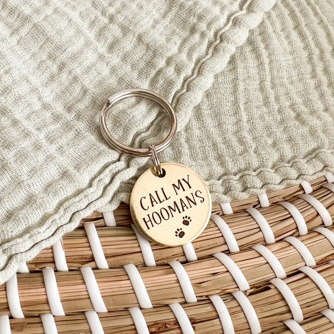 Custom Deep Engraved 'Call My Hoomans' Dog Tag – Funny Pet ID Tag – Brass Dog Tag, Fully Personalised
