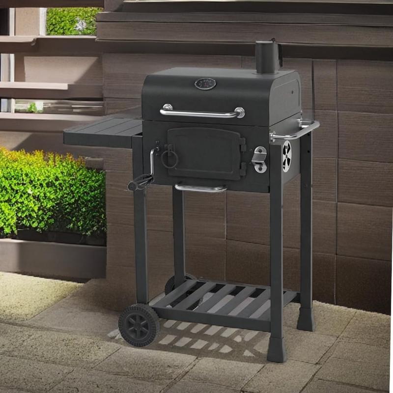 CosmoGrill Outdoor Jr. Smoker Barbecue Charcoal Portable BBQ Grill, Built-in Thermometer, Adjustable Charcoal Pan and Chimney, Wheels, Storage | Compact Coal BBQ Smoker for Home Garden Party Cooking 1