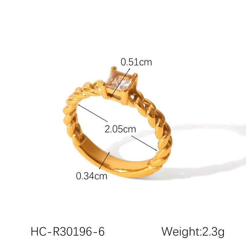 Chain Ring - Stainless Steel Zircon 18K Gold Plated Rings 1