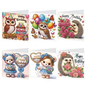 Cartoon Animal Pattern Diamond Art Painting Greeting Card, 6 Counts/set DIY Diamond Art Painting Card, Creative Gift for Friends & Family