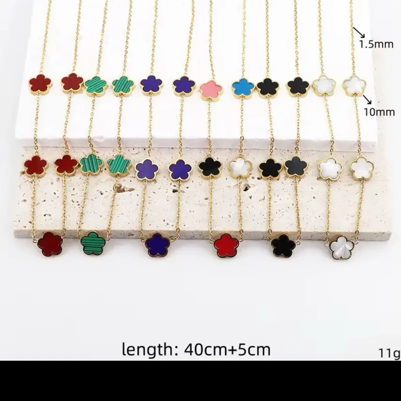Fashion Shell Clovers Five Leaf Flower Necklace Stainless Steel Five Leaf Luck Clover Jewelry in Various Colors 7