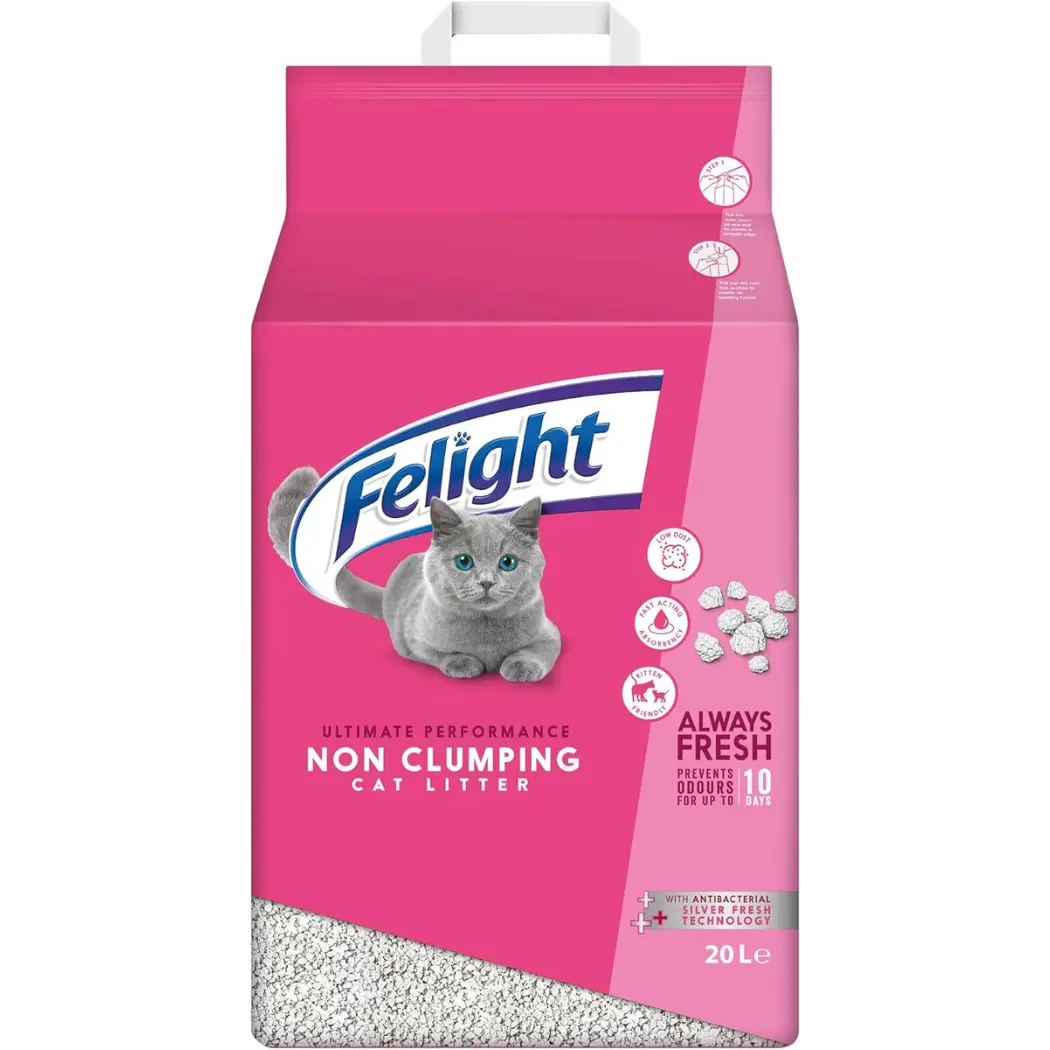 Felight Non-Clumping Cat Litter (20L Bag) - Antibacterial Silverfresh Technology, Prevents Odours for up to 10 Days