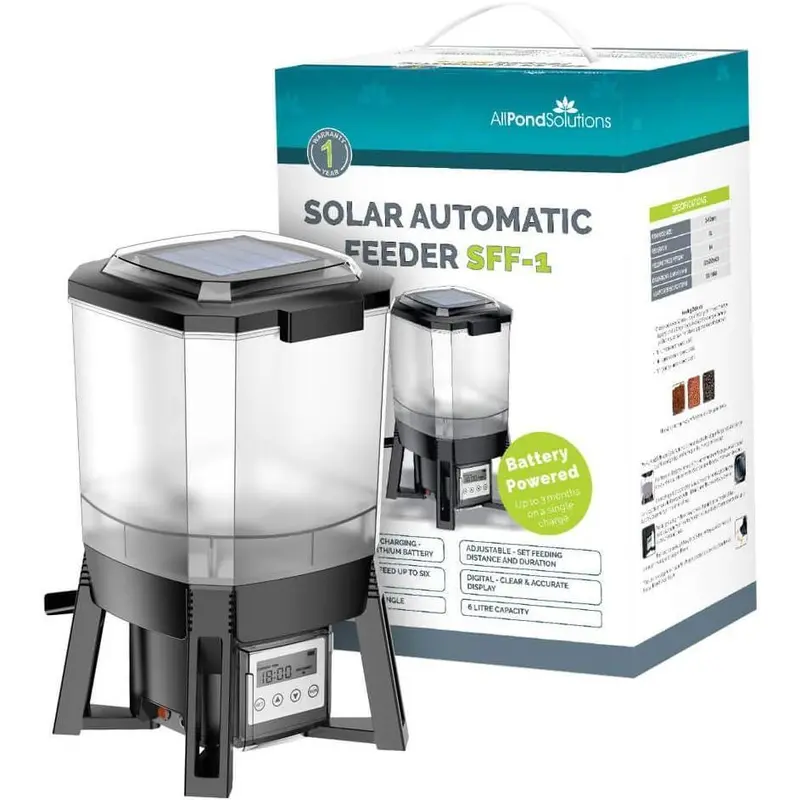 AllPondSolutions Solar Powered Automatic Digital Timer Koi Pond Fish Food Feeder SFF-1 0