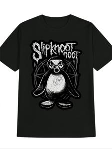 Slipknot Style Penguin Print Short Sleeve T-Shirt, Punk Cool Design, Skin-Friendly Fabric, Unique Casual Choice
