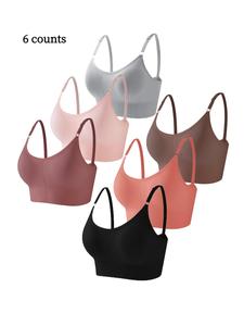 Women's Solid Adjustable Strap Wireless Bra, Breathable Removable Padded Lingerie Top for Daily Wear, Softness Lingerie for All Seasons
