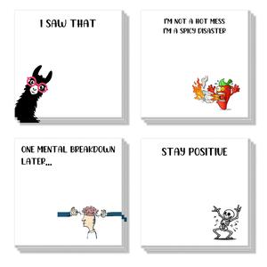 Funny Office Sticky Note, 4 Counts/set Cartoon Pattern Note Pad, Adhesive Sticky Note for School Office Home Supplies, Decals Sticker, Students Teachers Gift