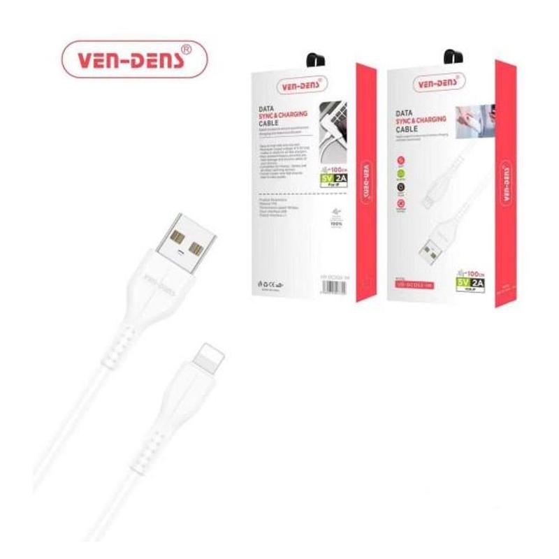 Ven-Dens  Data Sync & Fast Charging Cable USB A To Lightning Cable White (1 Metre) 0
