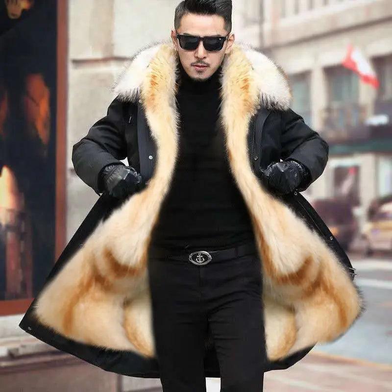 HANZANGL Men's Fur Coat 2022 Winter High Quality Fashion With Fur Hooded Lined Thick Warm Parkas Outerwear Mid-length With Long Menswear Jackets Clothing Casual Fabric Sleeve Zipper Collar Layer Relaxed Fit Stylish Tops 0