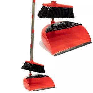 LONG HANDLED DUSTPAN AND BRUSH SET DUST PAN HANDLE BROOM RED