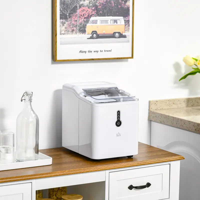 HOMCOM Ice Maker Machine, 1.5L Countertop Ice Cube Maker with Self-Cleaning, 9 Cubes Ready in 8 Mins, 12kg in 24 Hrs, No Plumbing with Basket, White 1