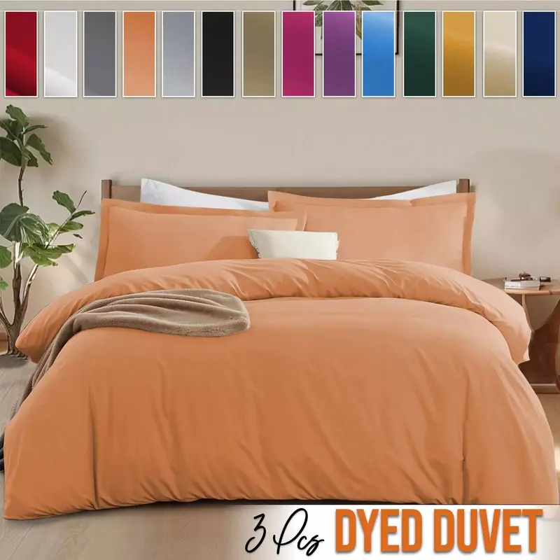 3-Piece Plain Dyed Microfiber Duvet Cover Set – Ultra-Soft, Hypoallergenic Bedding with Matching Pillowcases, Easy-Care, Wrinkle-Resistant, Machine Washable, Available in 8 Colors & 4 Sizes 0