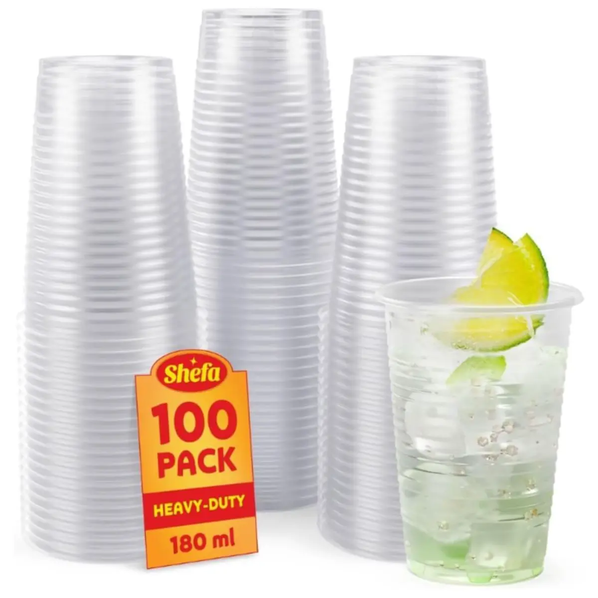 Clear Plastic Cups - 100-1000- 3000 Plastic Party Cups for Beer, Water, & Juice, Plastic Cups for Dessert & Cold Drinks - Slush Cups & Milkshake and Cocktail Cups - 180ml, 100 Plastic Glasses